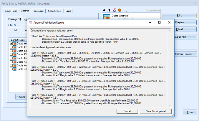 QuoteWerks Approvals Validation Result