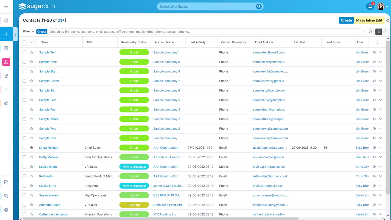 SugarCRM Contacts List SugarCRM Contacts List